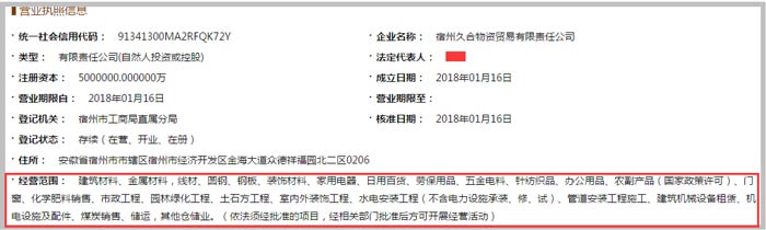 久合物資貿(mào)易公司經(jīng)營范圍截圖