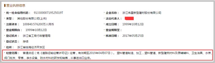 偉星新型建材經(jīng)營范圍截圖