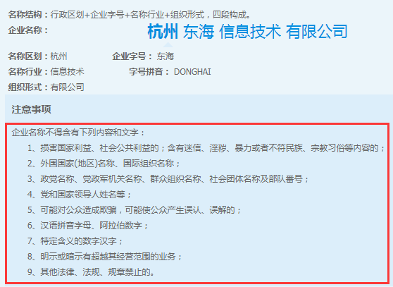 企業(yè)名稱注意事項示意圖